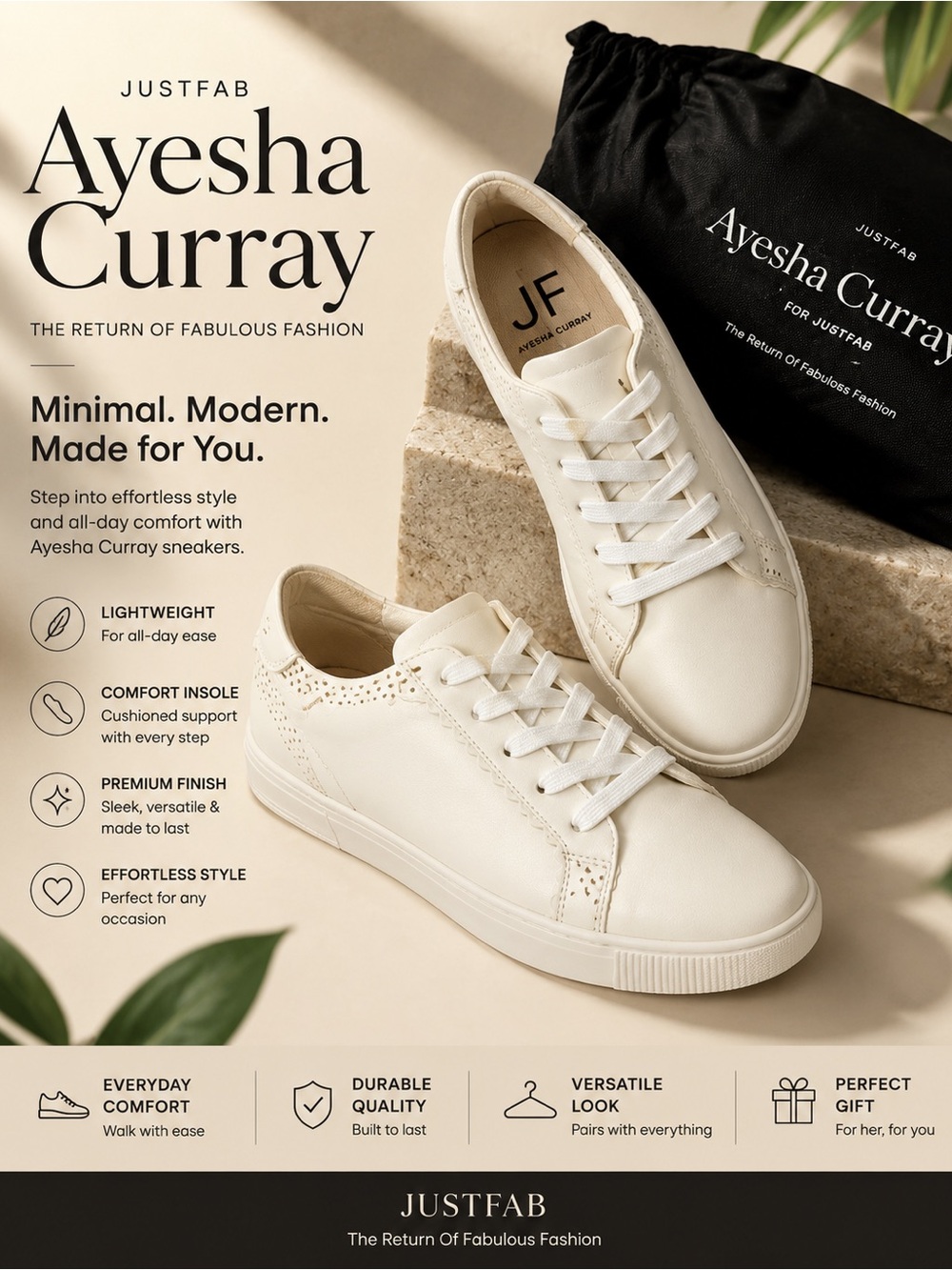JustFab Ayesha Curray Women's Cream Sneakers
